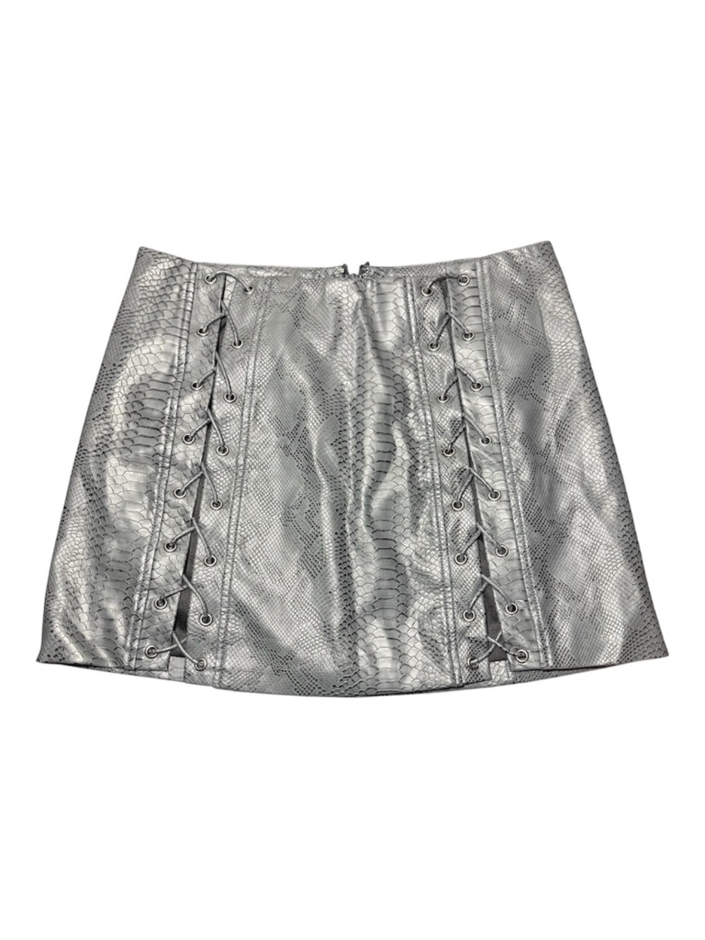 NAKED WARDROBE Faux-Snake Lace-Up Mini Skirt